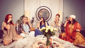 Group participating in a plant medicine ceremony representing somatic healing, spiritual entrepreneurship, and collective transformation