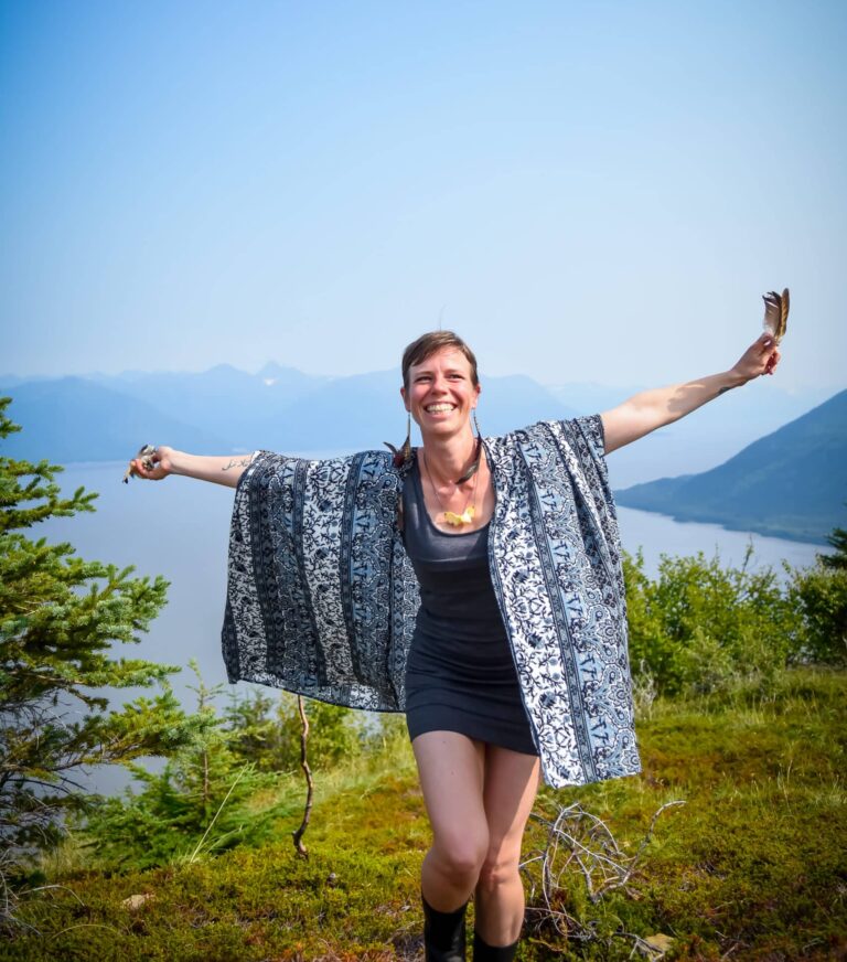 picture of shaman happy on a mountain