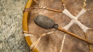 Shamanic drum and mallet representing spiritual calling, initiation, and the path of shamanic practice