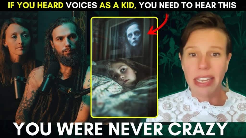 Podcast discussion about childhood experiences of hearing voices and exploring spiritual versus psychological interpretations