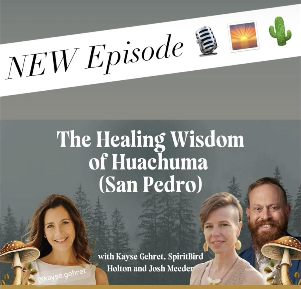 The Healing Wisdom of Huachuma San Pedro podcast episode featuring Kayse Gehret, SpiritBird Holton, and Josh Meeder