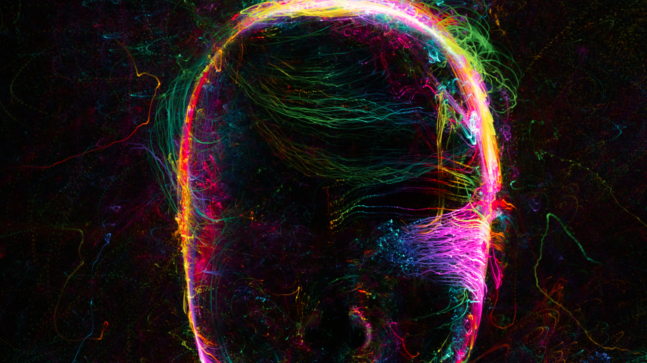 Abstract neon light painting of a human head symbolizing why psychedelics don't heal everyone and the complexity of consciousness in psychedelic healing