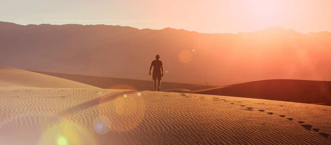 Hero image for man walking in the desert on a Shamanic Vision Quest