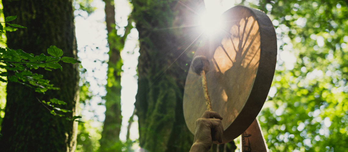 How do I become a Shaman and The Shamanic Path | Image of Frame drum with sun behind it